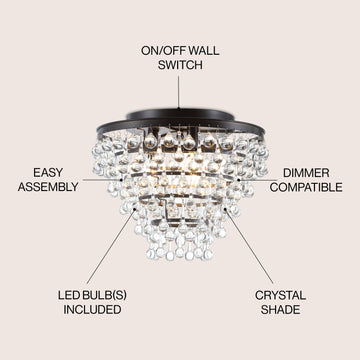 Toronto 16" Metal/Crystal LED Flush Mount - JONATHAN Y